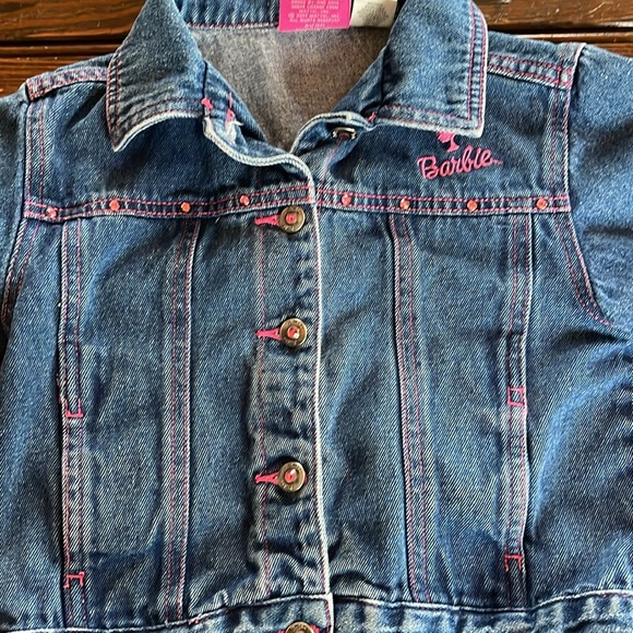Vintage Avon BARBIE Pink Rhinestone Embroidered Denim Jacket Girls 6/6X - Picture 1 of 10